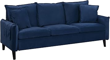 Amazon Com Modern Living Room Brush Microfiber Sofa Navy