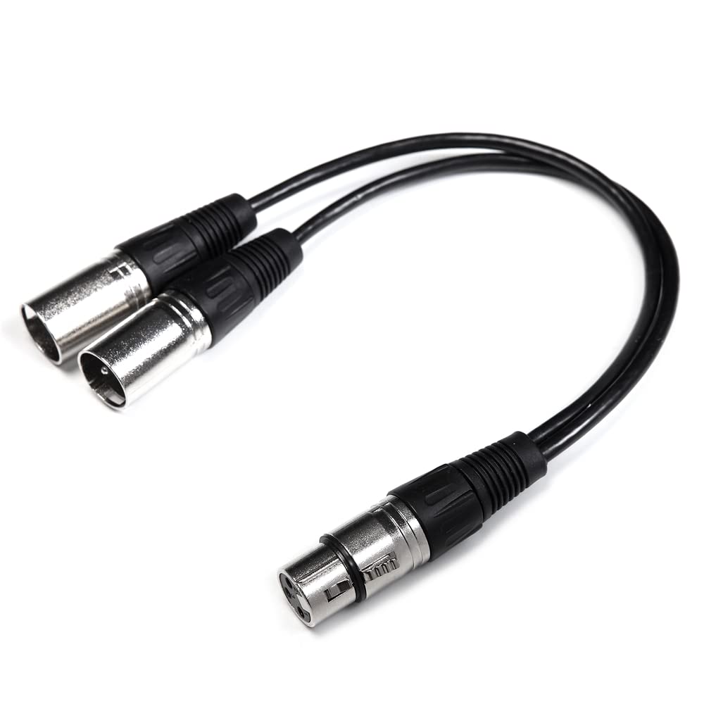 BRIEFCEC XLR Y Cable, 30cm，Microphone Splitter Cable1 Female to 2 Male,3 Pin Jack Splitter Cord Audio Adapter, Zinc Alloy Jack OFC Copper(Silver)