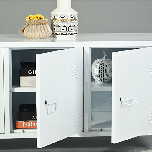 Steel Storage Cabinet, Heavy Duty Metal Office Storage Cupboard Locker Cabinet, 2 Levels Open Storage Shelves with 3 Doors for Home Office Study Bedroom Living Room(White,47.3"15.8"23") - Thumbnail 5