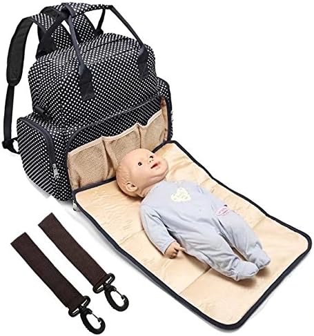 Backpack Diaper Bag with Cushion Let's Baby Have a Good Sleep on the Trip, Foruchoice Waterproof Baby Nappy Bag Mom Bag include Stroller Straps (Black)