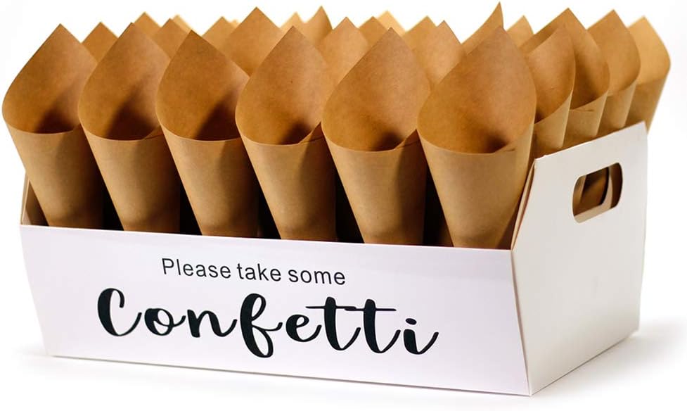 Confetti Cone Stand Box Tray Wedding Confetti Holder Stand Box Tray, 30pieces of Cone Papers