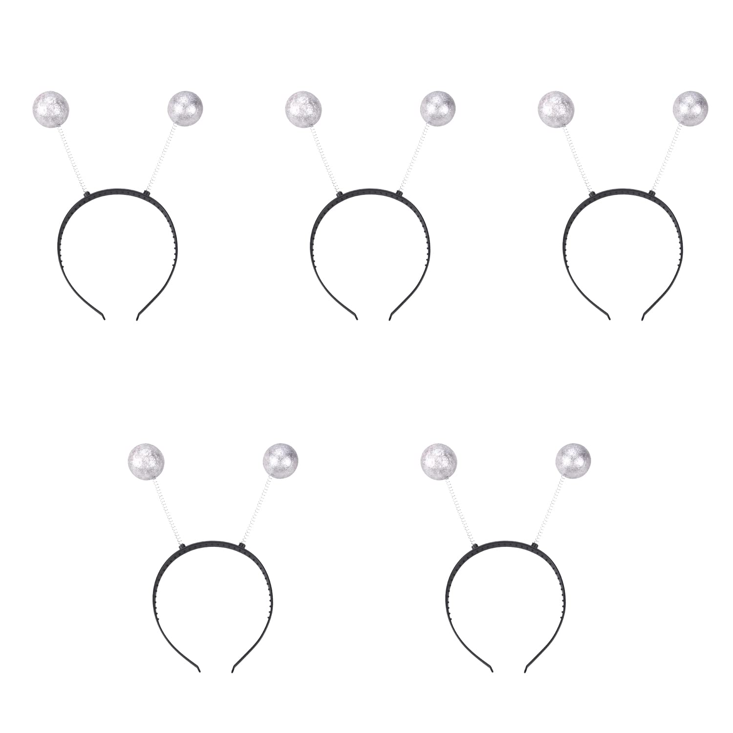 NAUZE 5 Pieces Silver Head Boppers Martian Antenna Headband Boppers Balls Coloured Headband for Halloween Christmas Party Favor (Silver)