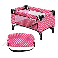 Exquisite Buggy Doll Pack N Play Crib Polka Dot Design Fits up to 18" Dolls Blanket and Carry Bag Included