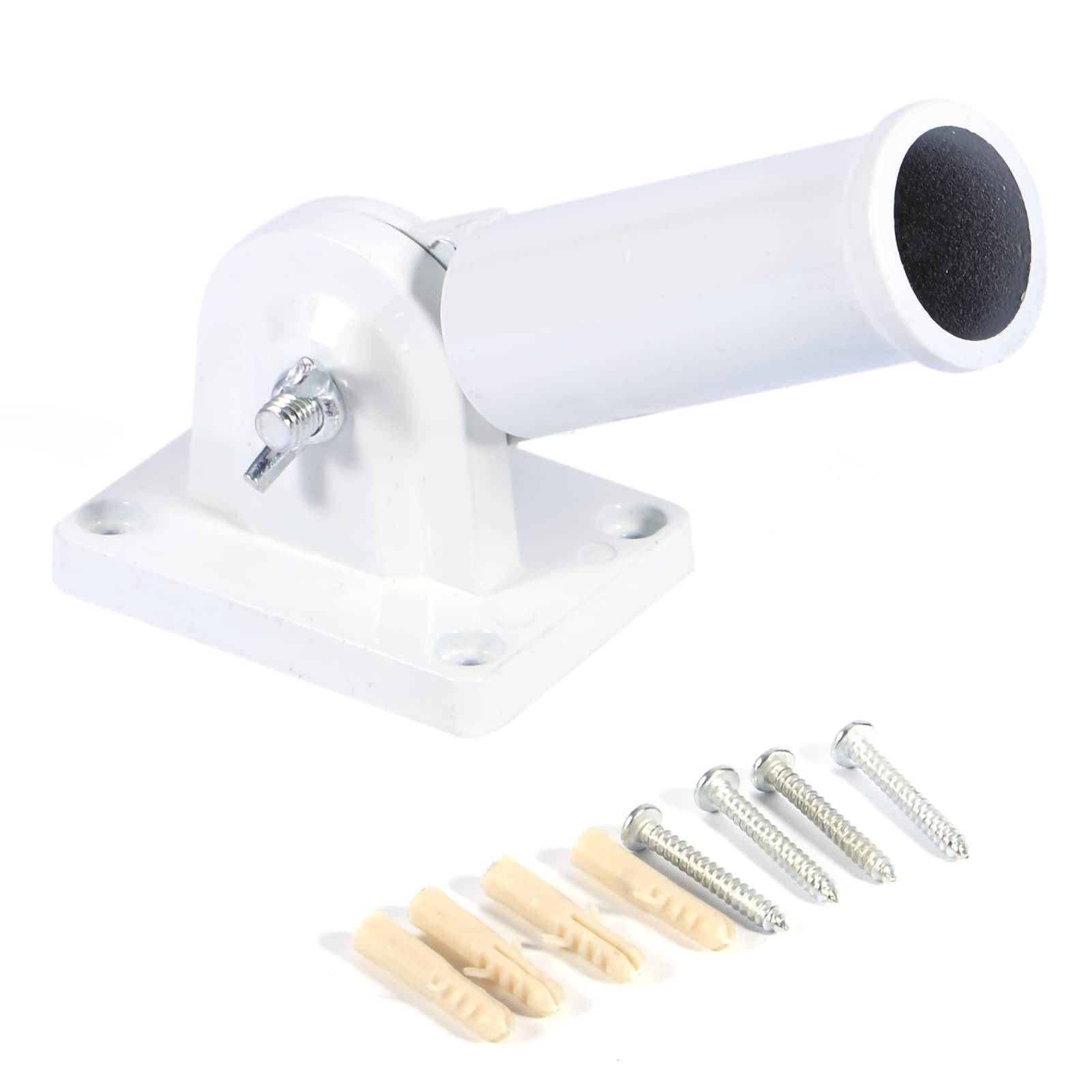 FTVOGUE Wall Bracket with Adjustable Flagpole Mount Brackets with Screws White Metal Flag Pole Wind Sock Base with Screws