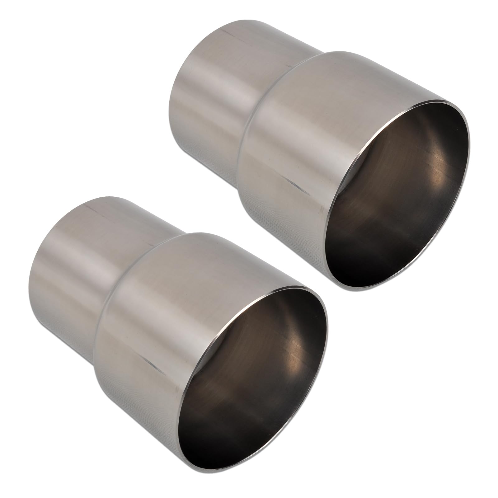 Photo 1 of SSN Exhaust Pipe Reducer Component Adapter 2.5 Inch ID to 3.0 Inch ID Polished 304 Stainless Steel Universal ID 2.5" to ID 3.0" Exhaust Pipe Reducer Adapter 4 Inch Length-Pair