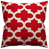 JinStyles Quatrefoil Cotton Canvas Decorative Throw Pillow Cover (Christmas Red and White, 18 x 18 inches)
