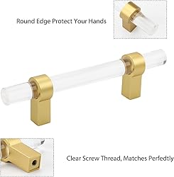 Peaha 10 Pack Acrylic Drawer Pulls Brushed Brass