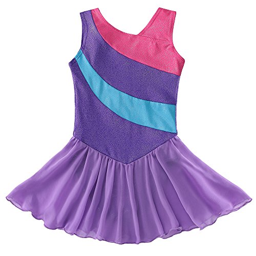 Girls’ Sparkling Wrap Skirt Gymnastics Leotard Ribbon Ballet Dancewear