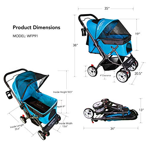 WONDERFOLD P1 Folding Pet Stroller Wagon for Dogs/Cats with 4 Wheels