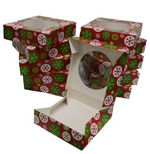 Christmas Pie Box Gift Boxes Doughnut Bakery & Pastry Box for Gift Giving Favors On Holiday and Party Decor Bulk Pack (Set of 12) (9 Inch, Snowflake) - Thumbnail 4
