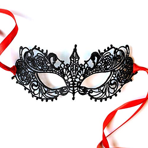 Samantha Peach Christian Black and Red Lace Goddess Masquerade Mask