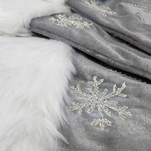 Silver Velvet Christmas Stockings - 3-Pack of 20 inch Velvet Holiday Stockings with Festive Christmas Tree Applique and Beaded Snowflake Embroidery - Thumbnail 4