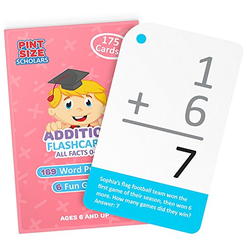 Self-Checking Addition Flashcards with Word Problems, All Facts 0-12 by Pint-Size Scholars