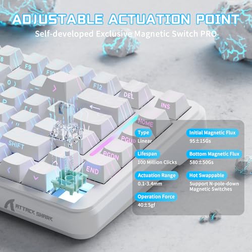 ATTACK SHARK X82PRO HE 75% Wireless Gaming Keyboard with Quick Trigger, Hall Effect Magnetic Switch Keyboard with Adjustable Actuation RT 0.01 mm, 8 KHz, Hot-Swap, RGB, Gamer (White)