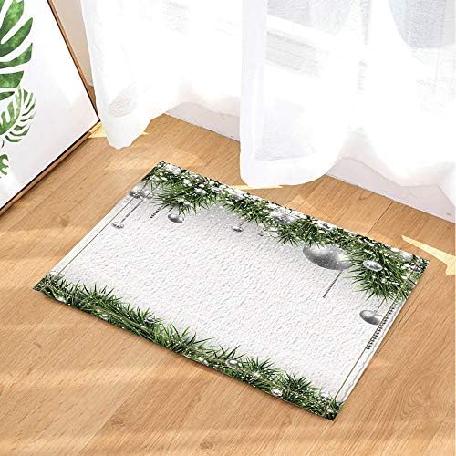 yinyinchao Window Christmas Decoration,Spruce Branches And Christmas Silver Baubles In Snow Bath Rug,Outdoor Indoor Anti-Slip Door Mat,Children'S Bathroom Carpet,40X60Cm,Home Decoration