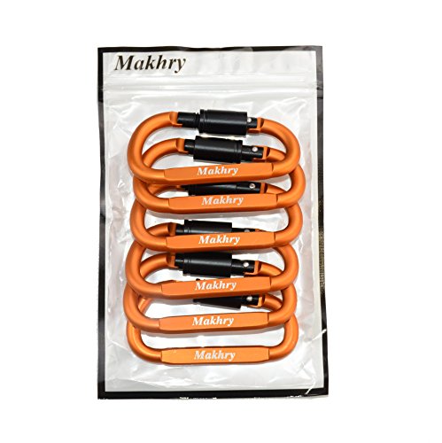 image for Makhry 6PCS Aluminum D-Ring Locking Carabiner Clip Spring Snap Hook Ca