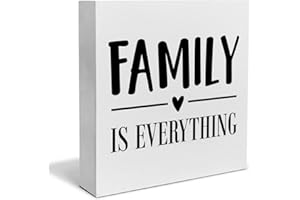 PIXCEOS Family is Everything Decorative Wooden Box Sign Family Home Wood Block Plaque Decor Rustic Shelf or Wall Display for Living Room Bedroom