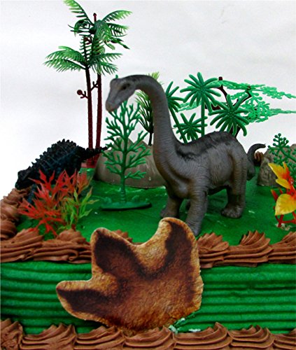 Prehistoric Diplodocus DINOSAUR 12 Piece Birthday CAKE Topper Set Featuring a Diplodocus and 4 Random Dinosaur Figures, Themed Decorative Accessories, Dinosaurs Average 1/2" to 4" Inches Tall