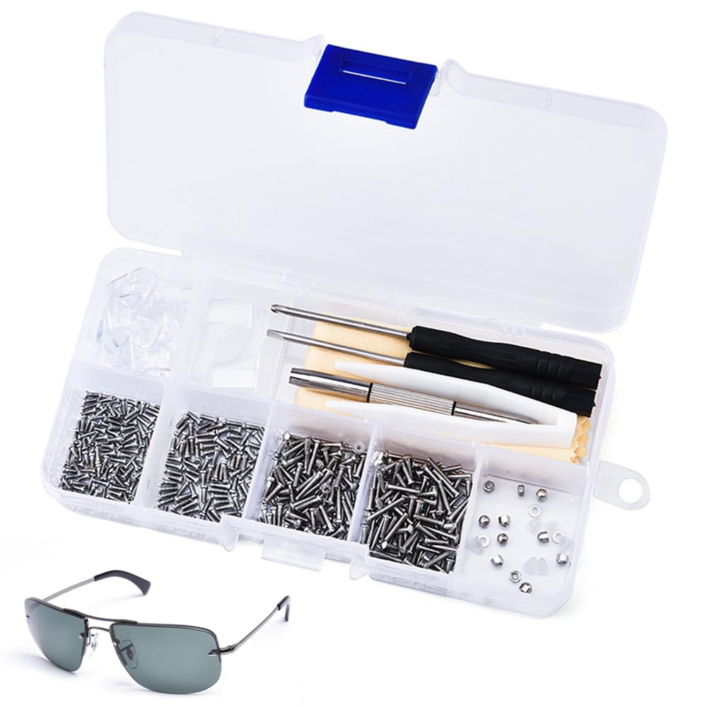 Eyeglass Sunglass Glasses Repair Tool Kit, 500 PCS Spectacle Repair Screwdriver Set with Mini Screwdriver Screws Nuts Silicone Nose Pads Tweezer Glasses Cloth Assortment Repair Tool Set