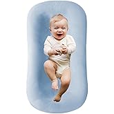 Loevin Baby Lounger, Baby Lounger for Newborn 0-24 Months, 100% Breathable Cotton Baby Nest for Tummy Time & Diaper Changes, Portable Infant Essentials for Home & Outdoor(Blue)
