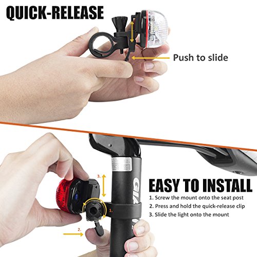 image for BV Bike Light Set, Bicycle LED Headlight and Taillight Set, Quick-Rele