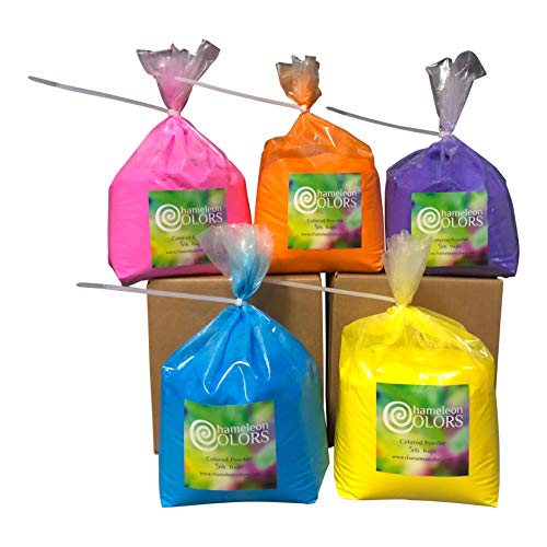 Holi Color Powder by Chameleon Colors â€“ 5 lb of 5 Colors (25 lbs). Pure, Authentic Fun â€“ Color Run, 5k, Festival. Blue, Pink, Orange, Yellow, Purple.
