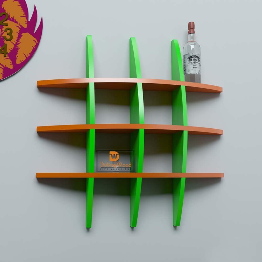 Driftingwood Wall Rack Shelf Globe Shape Floating Wall Shelf Unit - Orange & Green