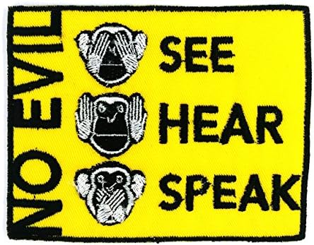 MONKEYHEAD - Monkey See Hear Speak No Evil Iron-on Applique Embroidered Patch, Approx. Size 8.8 X 7 Cm., Yellow Color