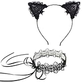 Aysekone Handmade Black Sexy Lovely Cat Ears Lace Headband Fancy Dress Hair Band Headpiece with Tie up Lace Choker Set