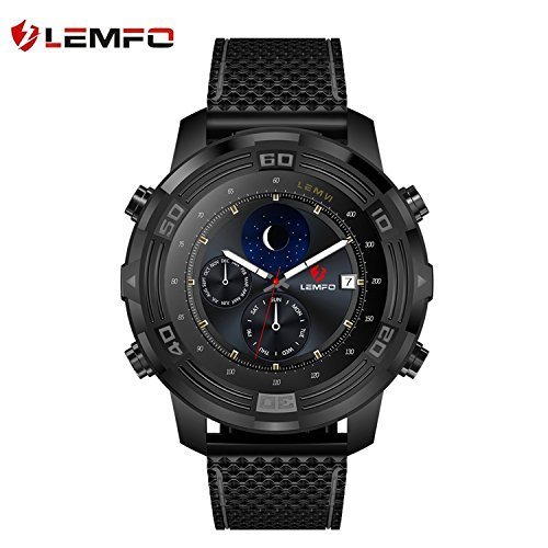 LEMFO LEM6 Smart Watch, Lemfo LEM 6 Compass Waterproof Android 5.1 3G Smartwatch Phone MTK6580AX with Heart Rate Monitor WIFI GPS Tracker IP67 550mAh Battery for Men Smart Band Black