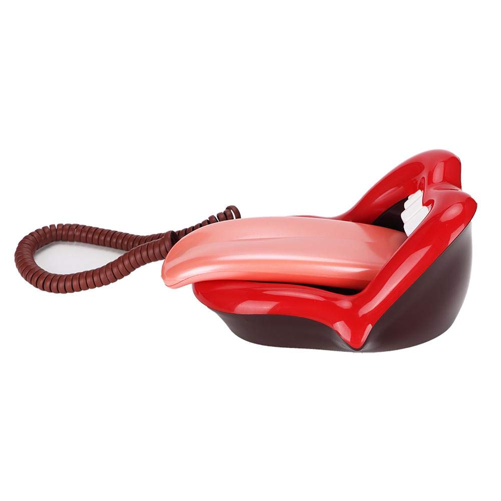 Corded Telephone Desktop Landline Phone Red Large Tongue Shape Fixed Line Phone with Redial Ringer Switch Number Storage For Home Hotel Decoration
