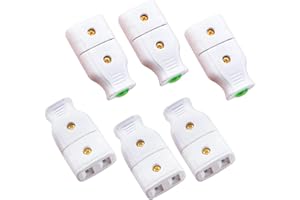 Taicols 6Pcs 10A 250V 2 Pole Straight Blade Plug, White Female Extension Cord Ends & AC Socket Replacement Electrical Plug Co