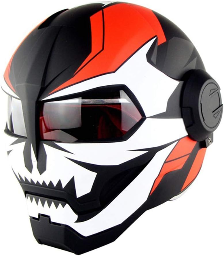 SEEKSUNG Full Iron Man Face Helmet,Transformers Flip up Helmet,Vintage Harley Helmet Integrated, D. O. T Certificate,E,L