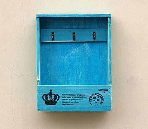 Garenver Novelty Open Box Key Hooks Wooden Retro Wall Hanging Decor Mini Storage Blue 21.5cmx8.5cmx27.5cm