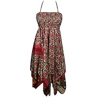 Mogul Interior Women Sundress Printed Handkerchief Hem Summer Holiday Sexy Halter Dress