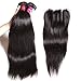 Unice Hair 3 Way Part 1pc 4x4 Lace Closure with Virgin Brazilian Straight Human Hair 3 Bundles Weaves Natural Color (12 14 16+10inch closure)