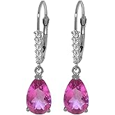 Galaxy Gold GG 14k Solid Gold Leverback Earrings with Natural Diamonds and Pink Topaz