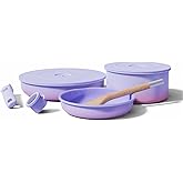 BytheTable Ombré Titanium Ceramic Cookware Set Non Toxic – 8 Pcs Non Stick Pots and Pans Set with Removable Handles, Magnetic Lid & Wooden Spatula for Cooking – Oven & Dishwasher Safe (Lavender)