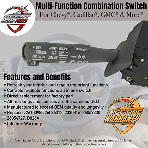 Multi-Function Combination Column Switch - Turn Signal/Wiper/Washers/Hazard/Cruise Control For Fits Chevy Tahoe, Blazer, Suburban, K1500, Sierra Replaces OE Part# 2330814, 26100985, 26036312 - Thumbnail 2