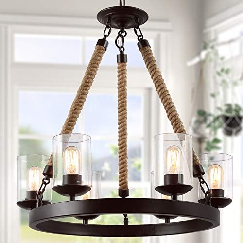 Lnc Farmhouse Chandelier For Dining Rooms Rustic Light Fixtures A02992Brown