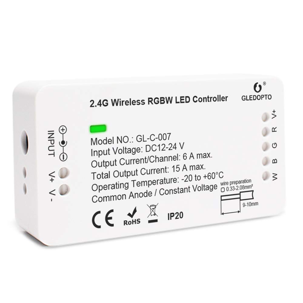 RGBW Zigbee Controller LED Strip Controller Smart Dimmer Compatible with Alexa,Philips Hue,Google Home and Many Other Zigbee Certified hubs, for DC12-24V LED Strip Lights