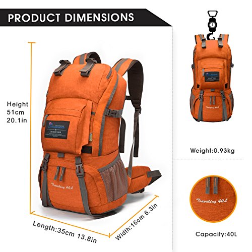 MOUNTAINTOP 40L Hiking Backpack for Women & Men Outdoor Travel Camping Day Pack with Rain Cover