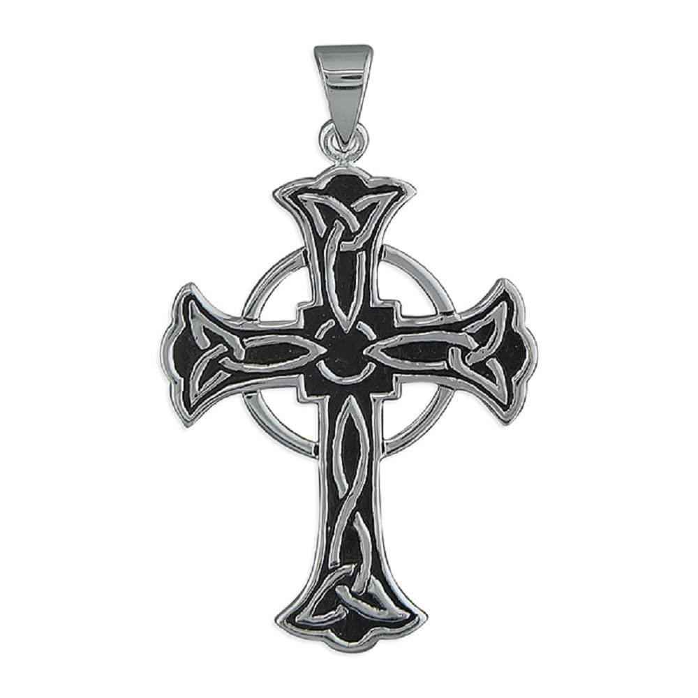 Strictly Gifts Unisex Silver Large Irish Celtic Cross Trinity Triquetra Knot Pendant 925 Sterling Silver for Men or Women with Gift Box