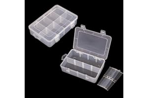 Vidifor 2 Packs 8-Compartments Art Supply Container, Clear Plastic Organizer Box with Dividers for Crafts Jewelry Fishing Tackles Hardware Metal
