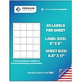 Premium Label Supply White Sticker Square Labels – 2" x 2" – Laser/Inkjet Compatible – (20 per Sheet), 25 Sheets – 500 Total Adhesive Labels