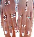 Shirley Vintage Silver Arrow Moon Turquoise Joint Knuckle Nail Midi Ring Set of 6 Rings