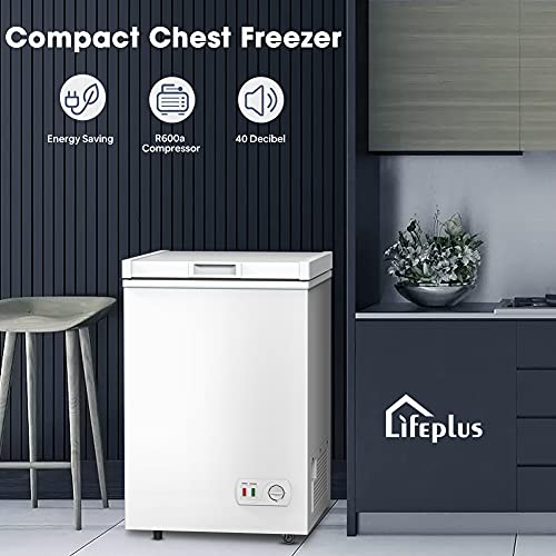 LifePlus Chest Freezer, Compact Deep Freezer 7 Adjustable Temperature