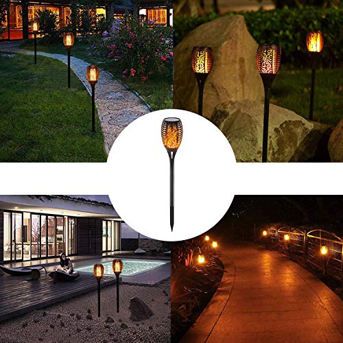 KUON Solar Torch Lights Waterproof Flickering Flame Torches Landscape 96 LED Dancing Flames Outdoor Decoration Lighting Security Path Light for Garden Patio Yard Driveway, (4 Pack)