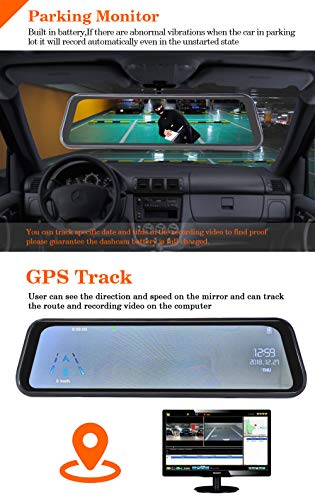 1080P 9.66" Full Touch IPS Screen Car DVR Stream Media Rear-View Mirror Monitor with Front and Rear Double Recorder HD Camera Waterproof Night Vision&GPS Tracking