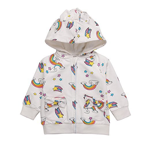 HONGLIN Baby Girls Organic Zip Front Hooded Outwear Newborn Baby Printed Hoodie Jackets Rainbow Pattern